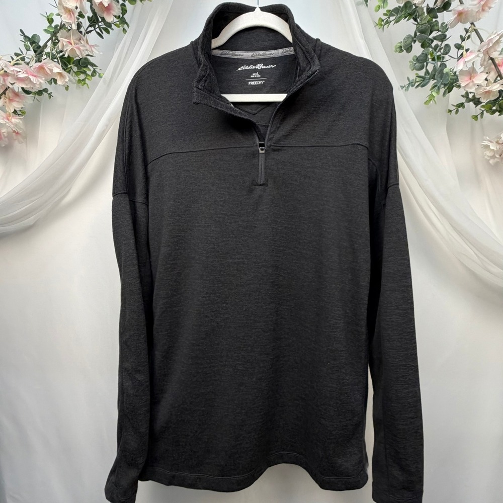 Eddie Bauer Mens FreeDry Quarter Zip Pullover Charcoal Gray Heather Large